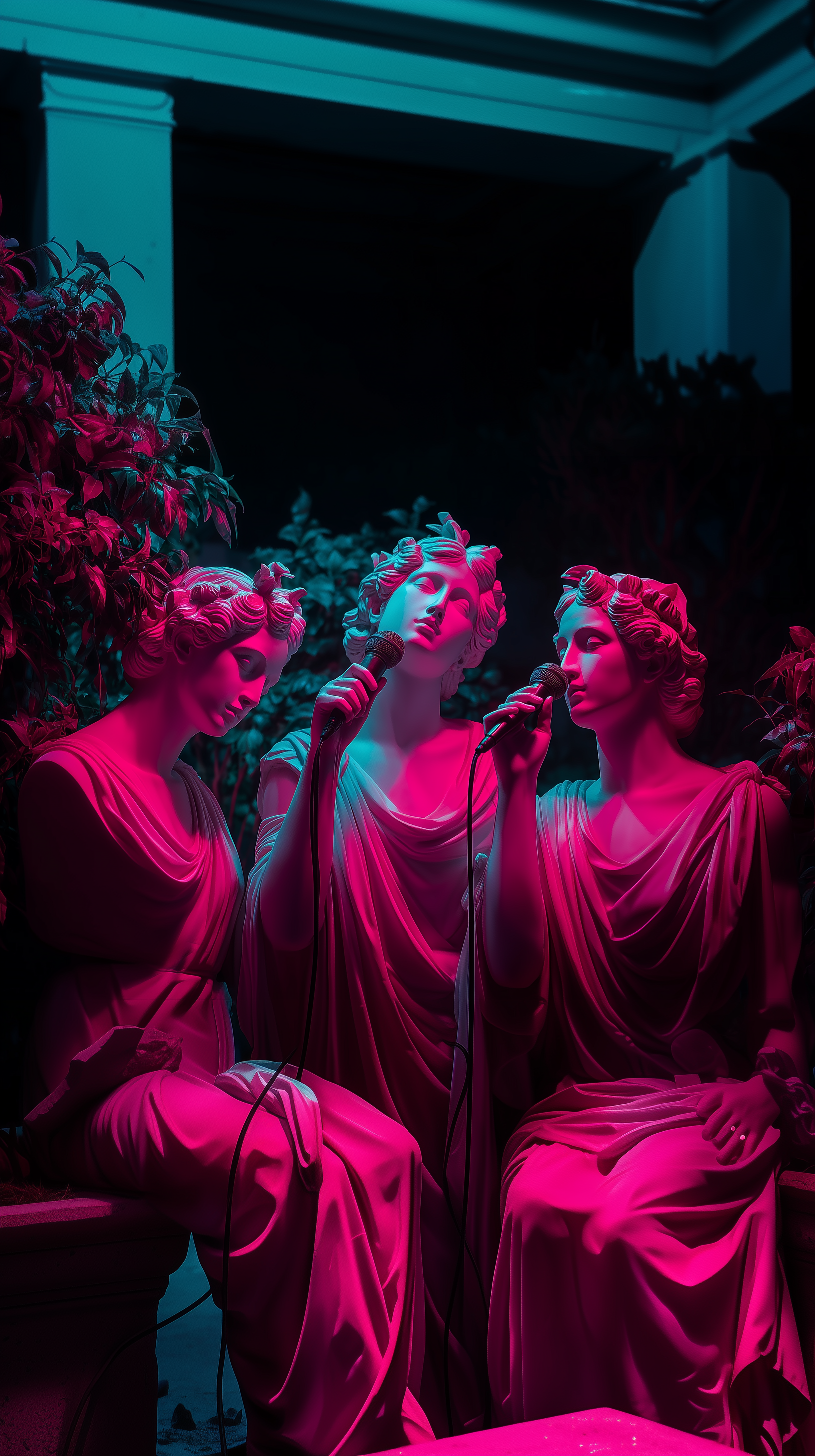 vangardist_female_roman_statues_in_the_garden_singing_with_a_mi_08b1a1d1-9397-4632-baf8-be5b9f7210da